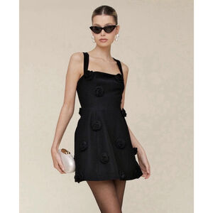 Avec Les Filles Applique Rosette Mini Coquette Chic Dress Pockets Black Sz. 4